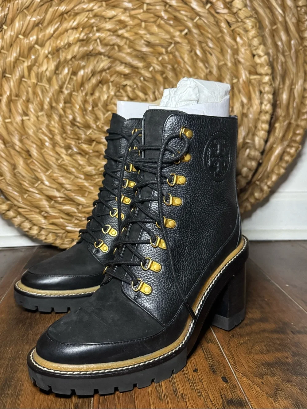 Tory Burch Miller Lug-Sole Lace-Up Boots